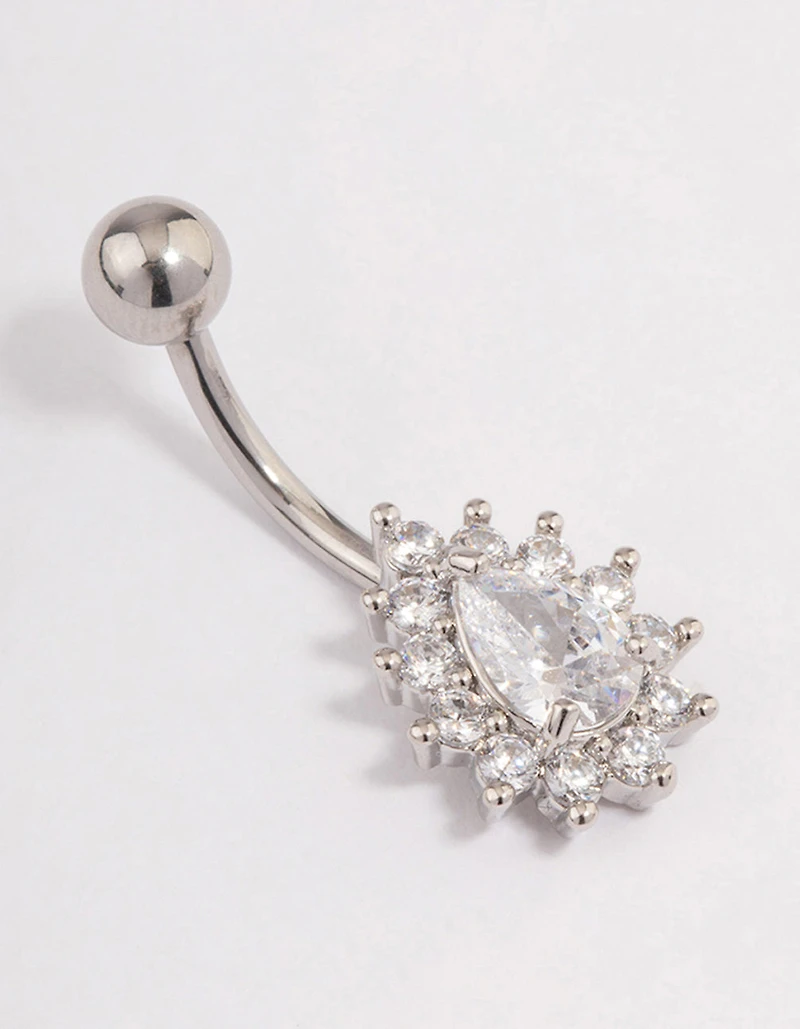 Surgical Steel Cubic Zirconia Pear Statement Belly Ring