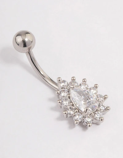 Surgical Steel Cubic Zirconia Pear Statement Belly Ring