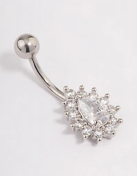 Surgical Steel Cubic Zirconia Pear Statement Belly Ring