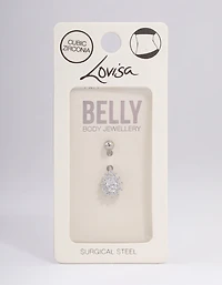 Surgical Steel Cubic Zirconia Pear Statement Belly Ring