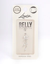 Surgical Steel Cubic Zirconia Flower Drop Belly Ring