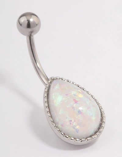 Surgical Steel Opal Pear Belly Ring