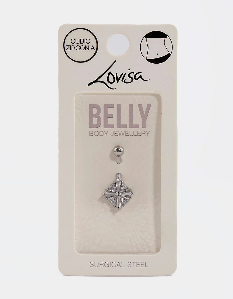 Surgical Steel Cubic Zirconia Square Baguette Belly Ring
