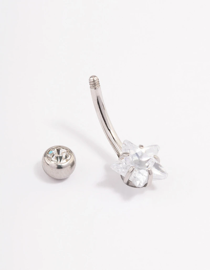 Surgical Steel Cubic Zirconia Bezel & Star Belly Ring