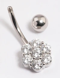 Surgical Steel Cubic Zirconia Chunky Flower Belly Ring