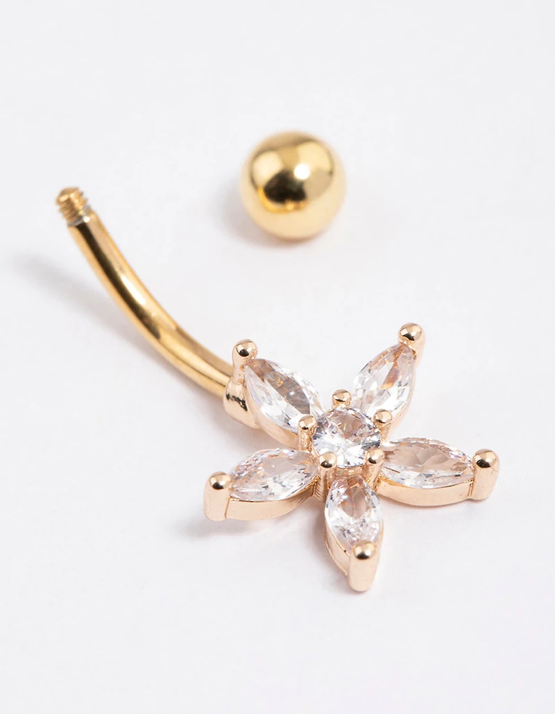 Gold Plated Surgical Steel Cubic Zirconia Daisy Belly Ring