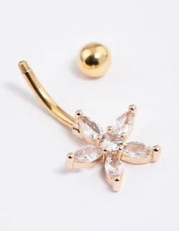 Gold Plated Surgical Steel Cubic Zirconia Daisy Belly Ring