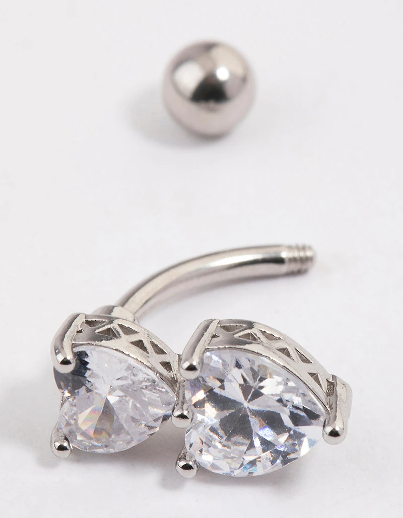 Surgical Steel Cubic Zirconia Heart Stacked Belly Ring