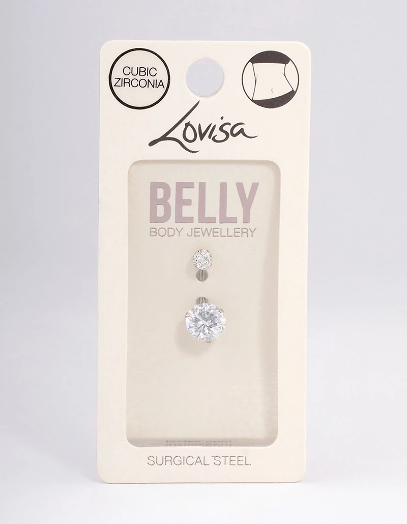 Surgical Steel Cubic Zirconia Round Claw Belly Ring