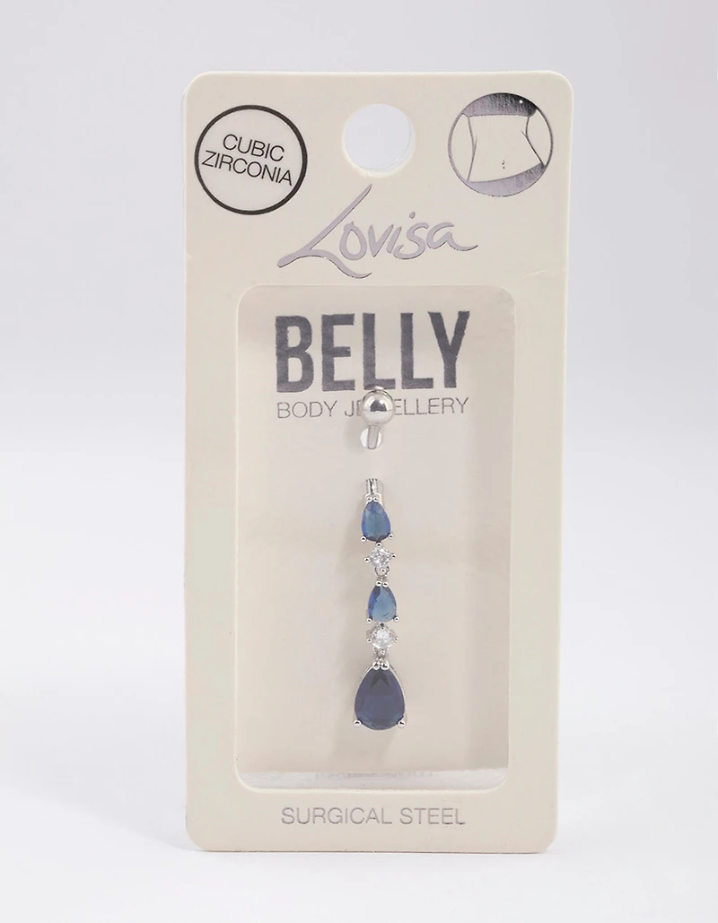 Surgical Steel Cubic Zirconia Tier Trio Belly Ring