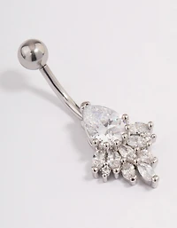 Surgical Steel Cubic Zirconia Pear Fan Belly Ring