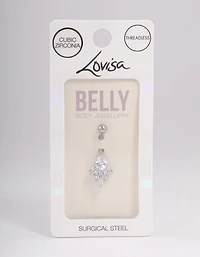 Surgical Steel Cubic Zirconia Pear Fan Belly Ring
