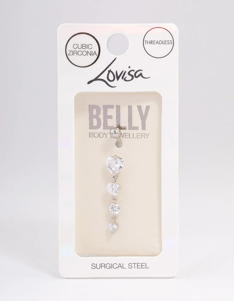 Surgical Steel Cubic Zirconia Heart Belly Ring
