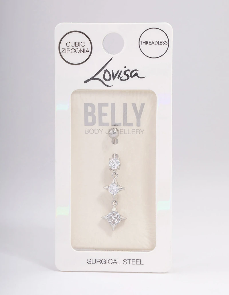 Surgical Steel Cubic Zirconia Star Drop Belly Ring