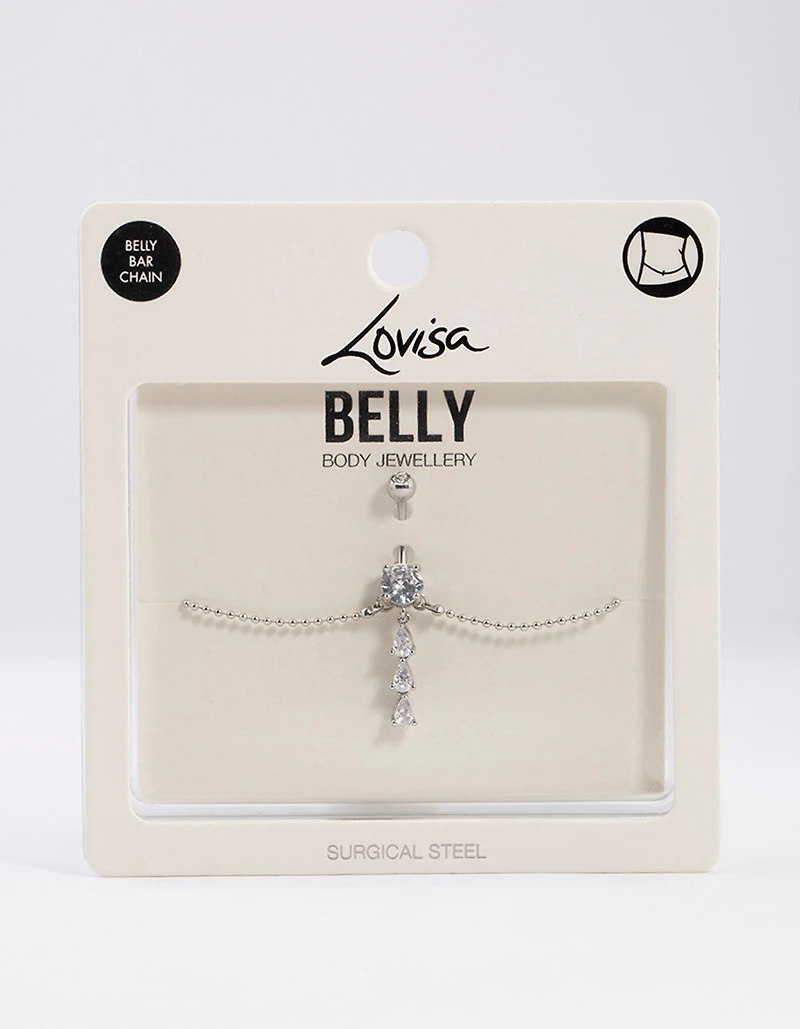 Surgical Steel Pear Drop Belly Ring Chain
