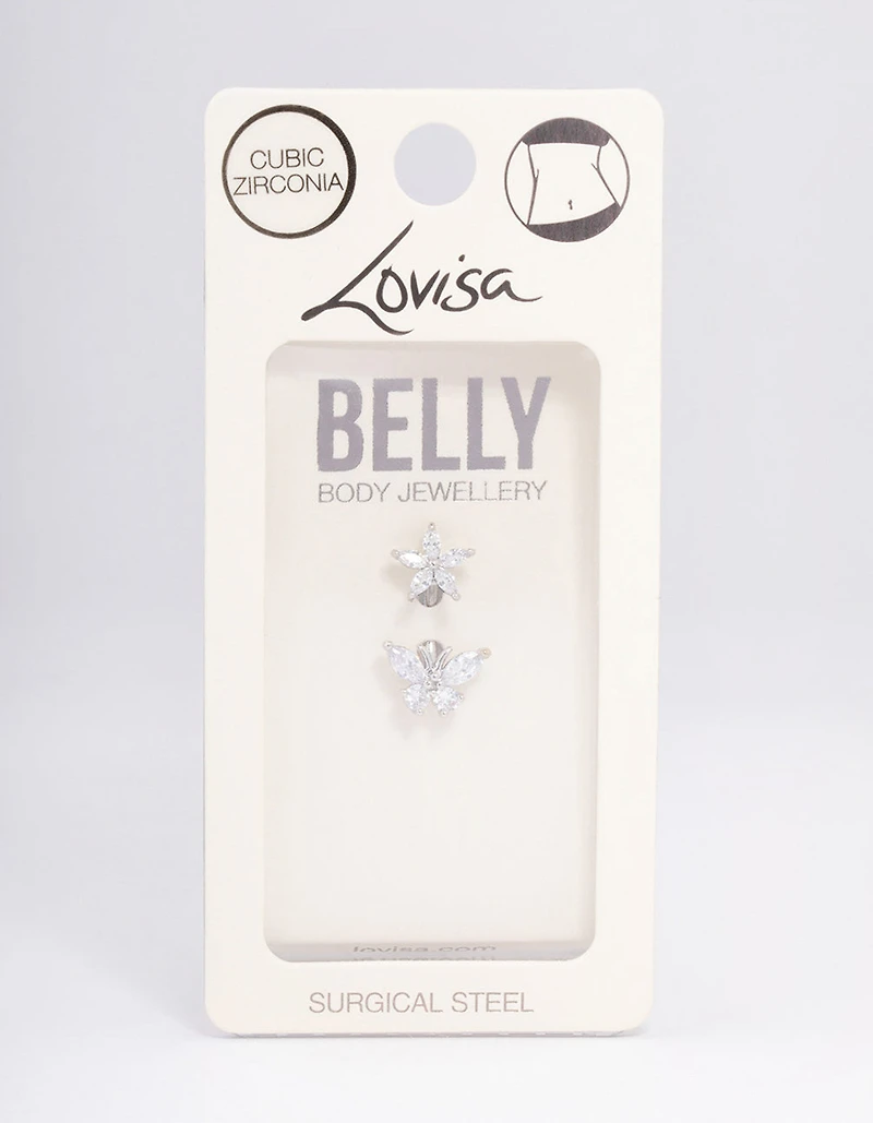Surgical Steel Flower & Butterfly Belly Ring