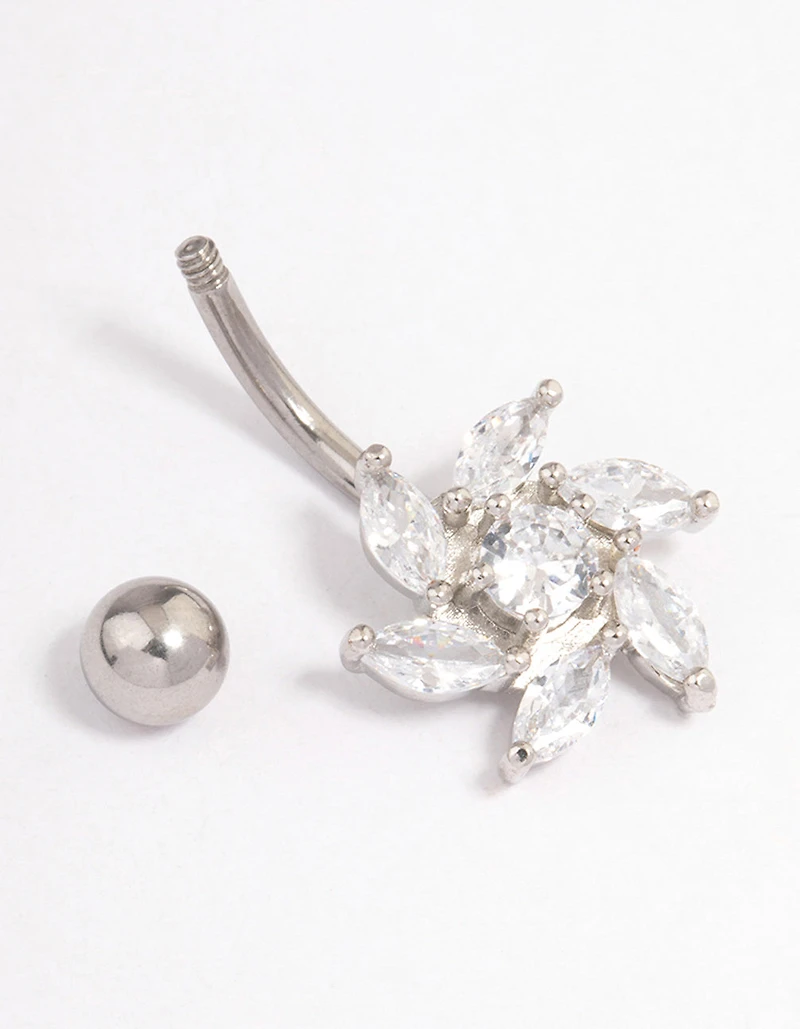 Surgical Steel Cubic Zirconia Slanted Tear Belly Ring