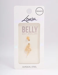 Gold Plated Surgical Steel Cubic Zirconia Serpent Belly Ring