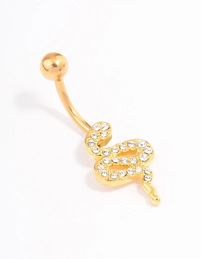 Gold Plated Surgical Steel Cubic Zirconia Serpent Belly Ring