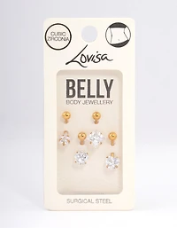 Gold Plated Surgical Steel Mixed Cubic Zirconia Cut Butterfly 4-Pack