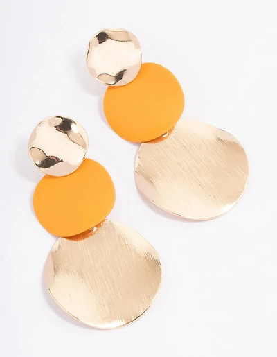 Boucles d’oreilles à disque triple enroulé en or orange