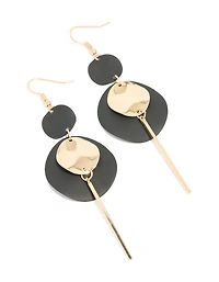 Black Coated Disc Stick Drop Earrings
