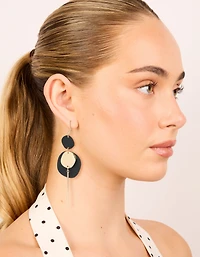Black Coated Disc Stick Drop Earrings