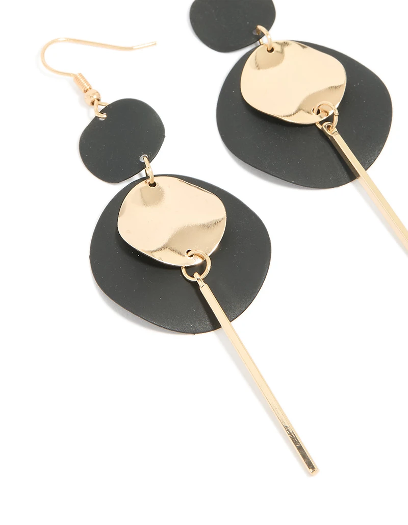 Black Coated Disc Stick Drop Earrings