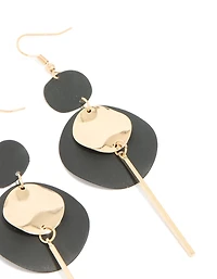 Black Coated Disc Stick Drop Earrings