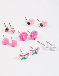 Kids Pink Rose Stud Earrings 6-Pack