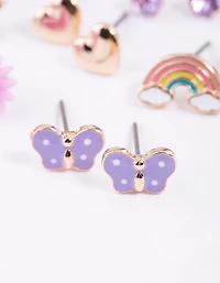 Kids Purple Star Rainbow Stud Earrings 6-Pack