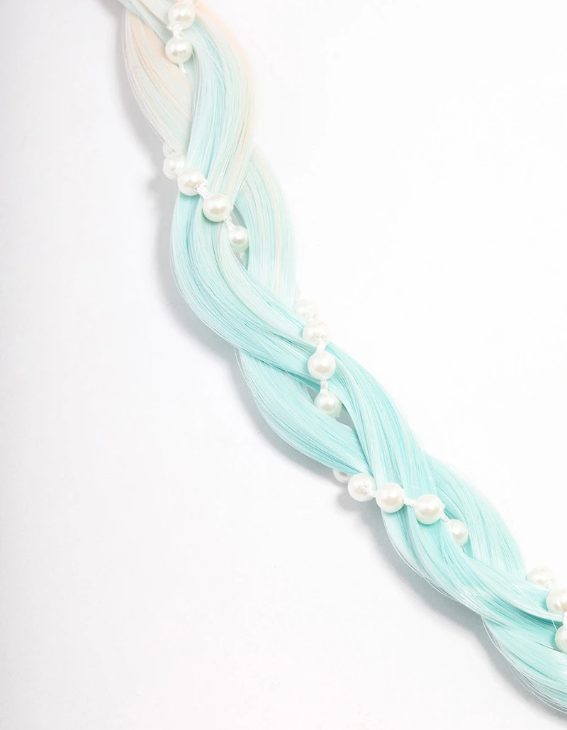 Kids Mixed Faux Hair Pearl Bow Braided Clip