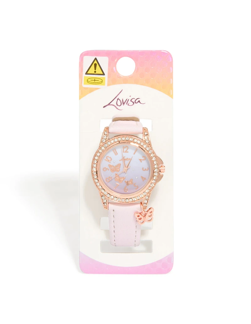 Kids Lilac & Rose Gold Coloured Faux Leather Watch