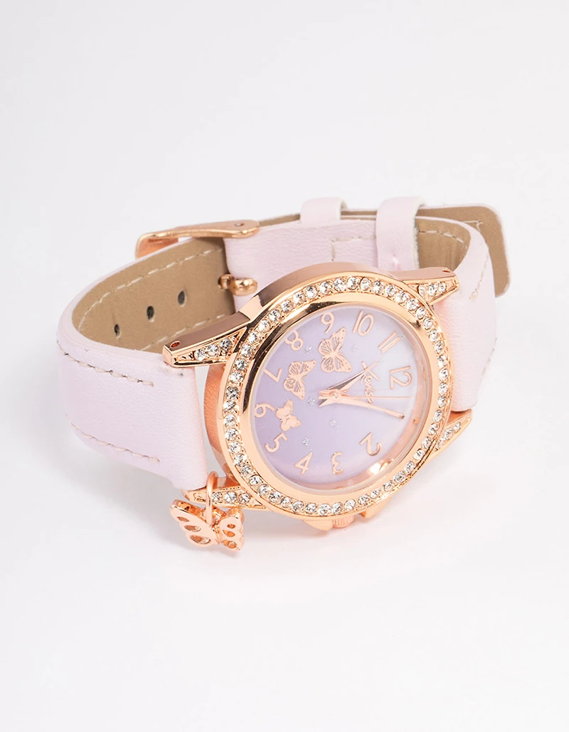 Kids Lilac & Rose Gold Coloured Faux Leather Watch
