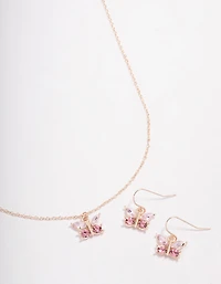 Rose Gold Diamante Butterfly Jewellery Set