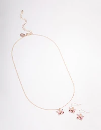Rose Gold Diamante Butterfly Jewellery Set