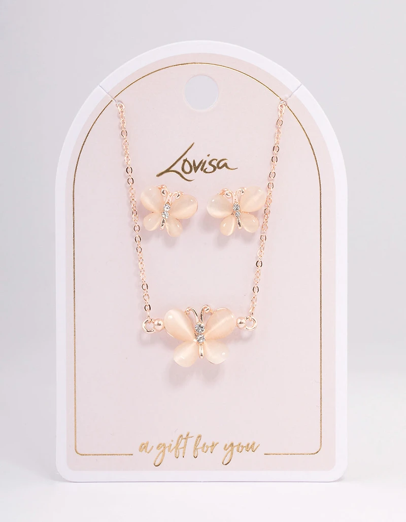 Rose Gold Cateye Butterfly Jewellery Set