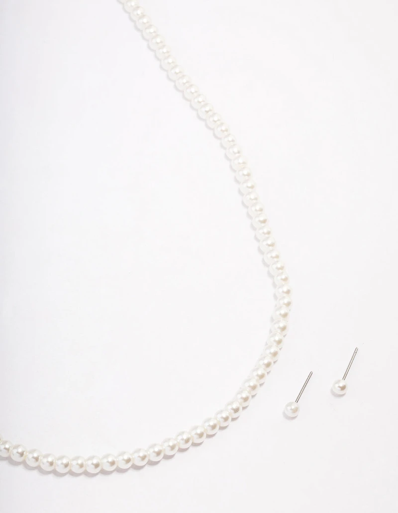 Silver Basic Pearl Strand Jewellery Set