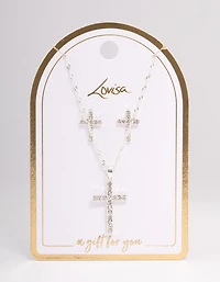Silver Diamante Cross Jewellery Set