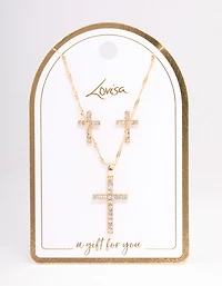 Gold Diamante Cross Jewellery Set