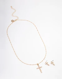 Gold Diamante Cross Jewellery Set