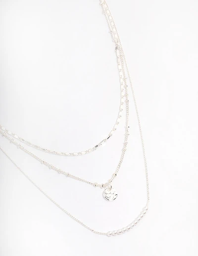 Silver Plated Fine Triple Layered Beaded Disc Necklace