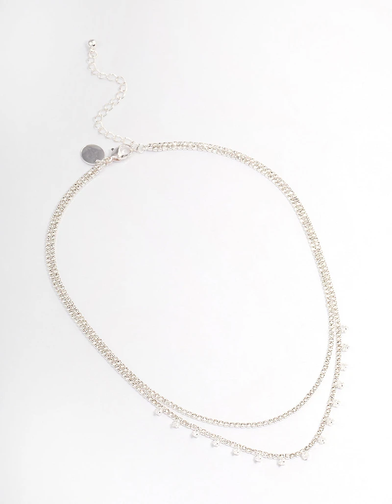 Silver Plated Diamante Double Layer Choker