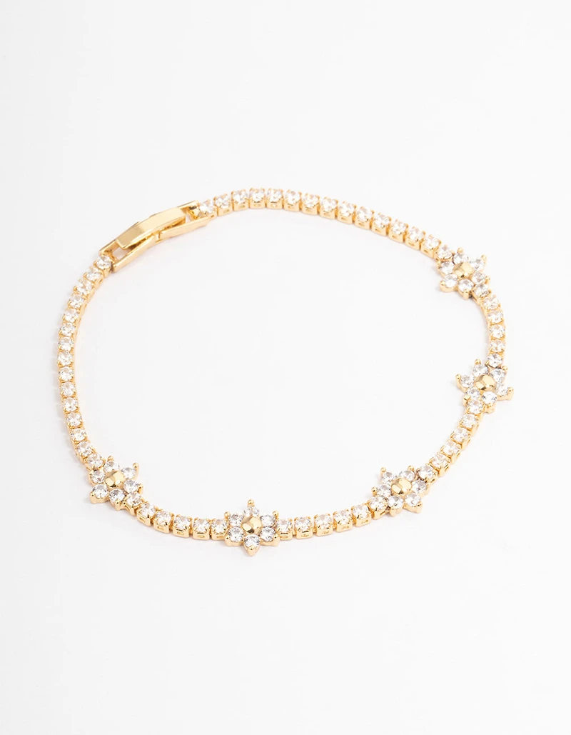 Gold Plated Flower Cup Chain Tennis Bracelet