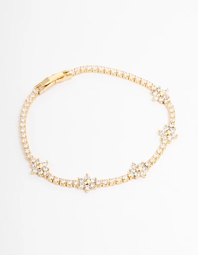 Gold Plated Flower Cup Chain Tennis Bracelet