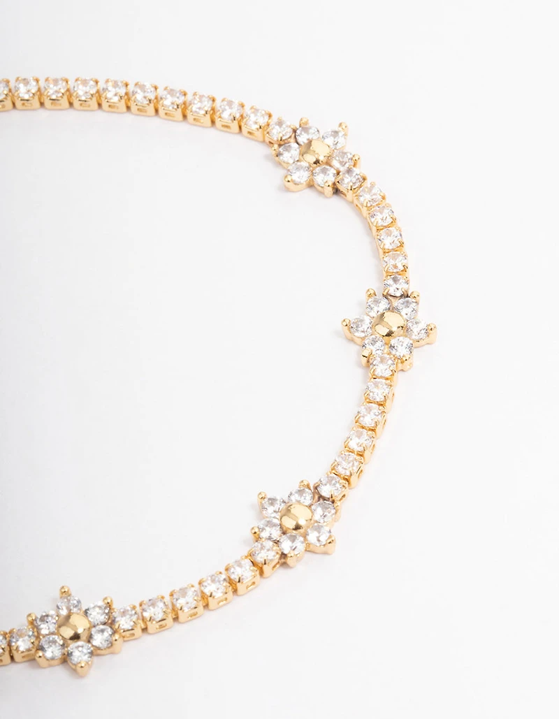 Gold Plated Flower Cup Chain Tennis Bracelet