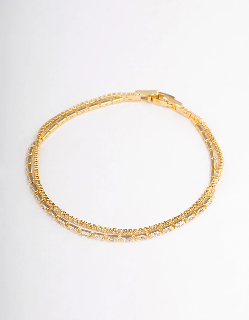 Gold Plated Dainty Baguette Cup Chain Bracelet