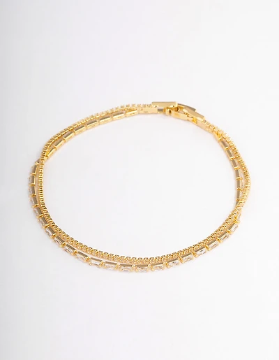 Gold Plated Dainty Baguette Cup Chain Bracelet