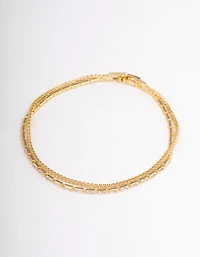 Gold Plated Dainty Baguette Cup Chain Bracelet