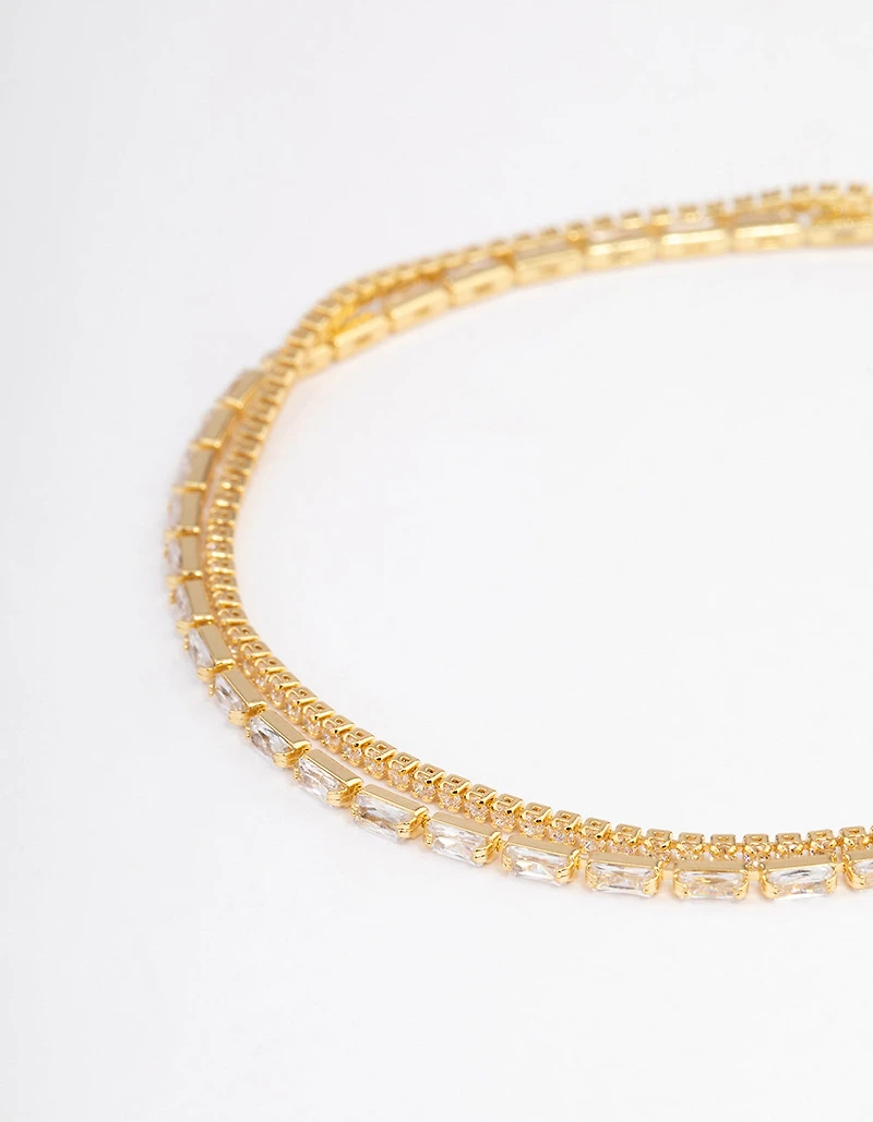 Gold Plated Dainty Baguette Cup Chain Bracelet